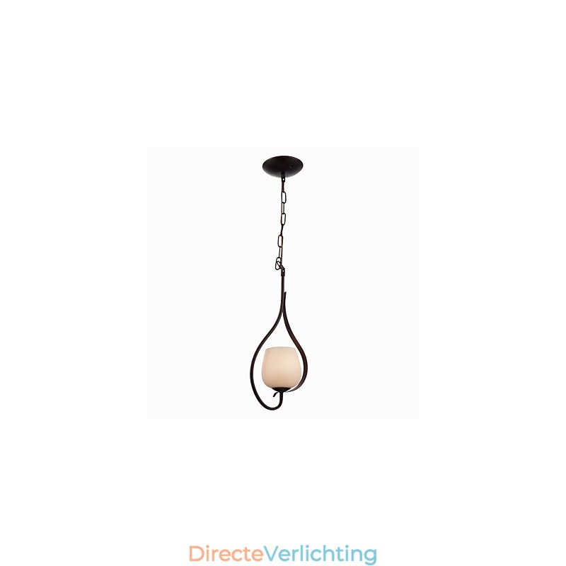 Hanglamp met ijzeren schilderij en glazen kap, klassieke verlichtingslamp met 1 kop