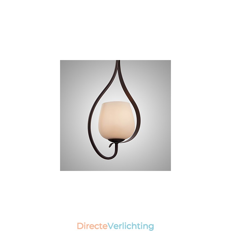 Hanglamp met ijzeren schilderij en glazen kap, klassieke verlichtingslamp met 1 kop