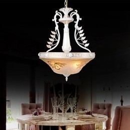 Witte hanglamp met drie lampen, patroon, glazen kap, handverguld, Europees retro klassiek