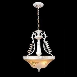Witte hanglamp met drie lampen, patroon, glazen kap, handverguld, Europees retro klassiek