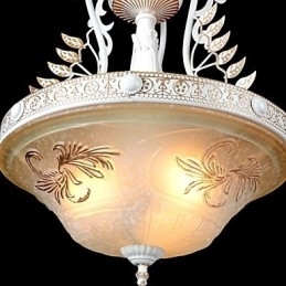 Witte hanglamp met drie lampen, patroon, glazen kap, handverguld, Europees retro klassiek