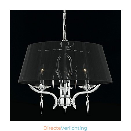 Elegante kristallen kroonluchter met 3 lampen in zwarte kap Elegante kristallen kroonluchter met 3 lampen in zwarte kap