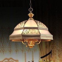 Messing hanglamp zes lampen vintage totaal koper glas