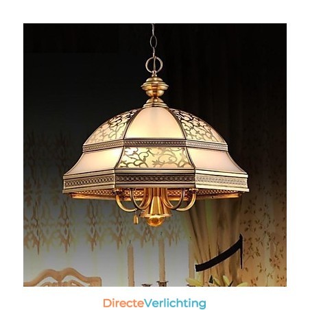 Messing hanglamp zes lampen vintage totaal koper glas Messing hanglamp zes lampen vintage totaal koper glas