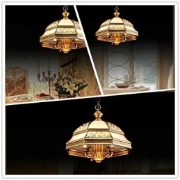 Messing hanglamp zes lampen vintage totaal koper glas