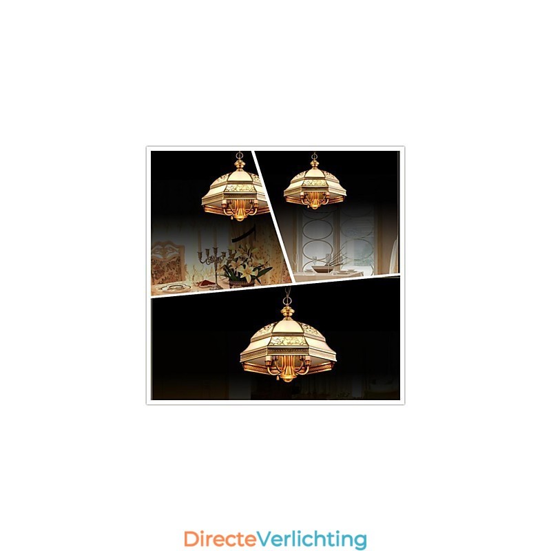 Messing hanglamp zes lampen vintage totaal koper glas