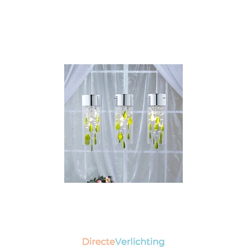Artistieke kristallen hanglamp met groene decoraties G4-lampvoet