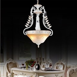 Witte hanglamp met twee lampen, patroon, glazen kap, handverguld, Europees retro klassiek