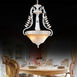 Witte hanglamp met twee lampen, patroon, glazen kap, handverguld, Europees retro klassiek