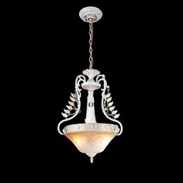 Witte hanglamp met twee lampen, patroon, glazen kap, handverguld, Europees retro klassiek