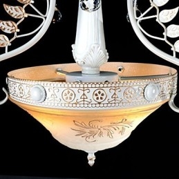 Witte hanglamp met twee lampen, patroon, glazen kap, handverguld, Europees retro klassiek