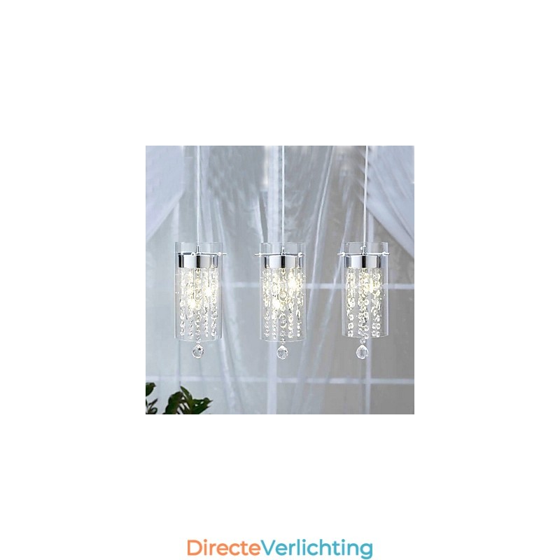 Artistieke kristallen hanglamp met glazen kappen G4-lampvoet