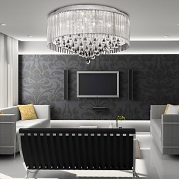 Elegante kristallen hanglamp met 8 lampen in cilindervormige kap
