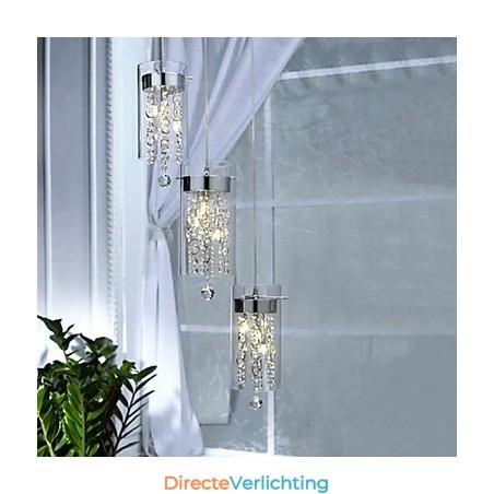 Artistieke kristallen hanglamp met glazen kappen Artistieke kristallen hanglamp met glazen kappen
