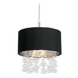 Moderne hanglamp met 7 lampen en zwarte stoffen kap (voet)