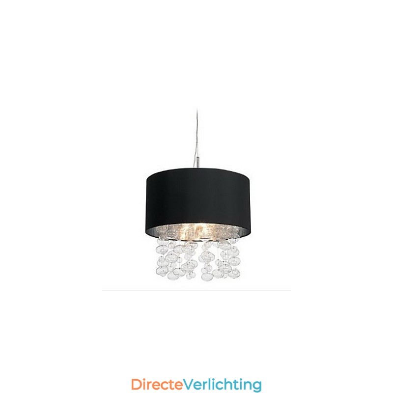 Moderne hanglamp met 7 lampen en zwarte stoffen kap (voet)