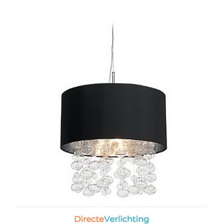 Moderne hanglamp met 7 lampen en zwarte stoffen kap (voet) Moderne hanglamp met 7 lampen en zwarte stoffen kap (voet)