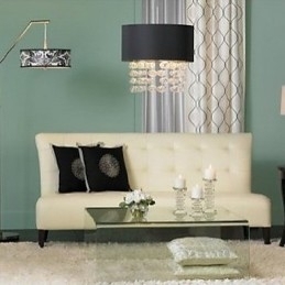 Moderne hanglamp met 7 lampen en zwarte stoffen kap (voet)