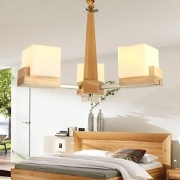 Eikenhouten hanglamp met drie lampen Eiken en glas
