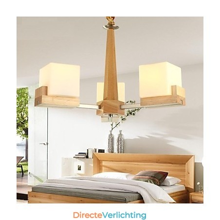 Eikenhouten hanglamp met drie lampen Eiken en glas Eikenhouten hanglamp met drie lampen Eiken en glas