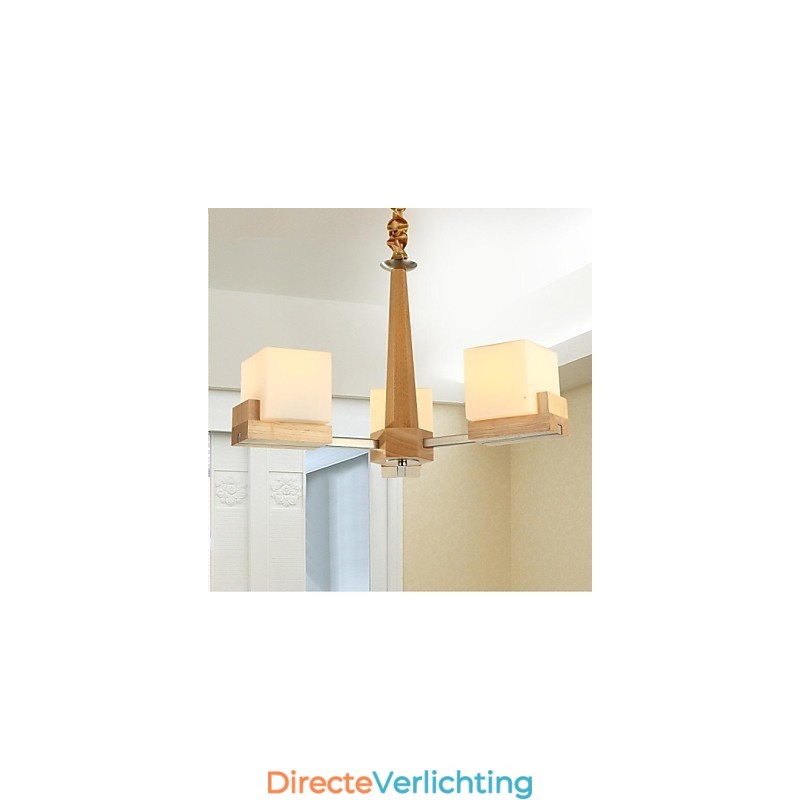 Eikenhouten hanglamp met drie lampen Eiken en glas