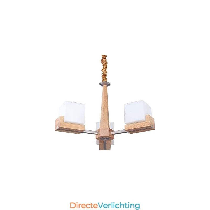 Eikenhouten hanglamp met drie lampen Eiken en glas