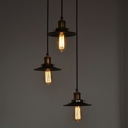 Vintage 3-lichts hanglamp in ijzeren kap