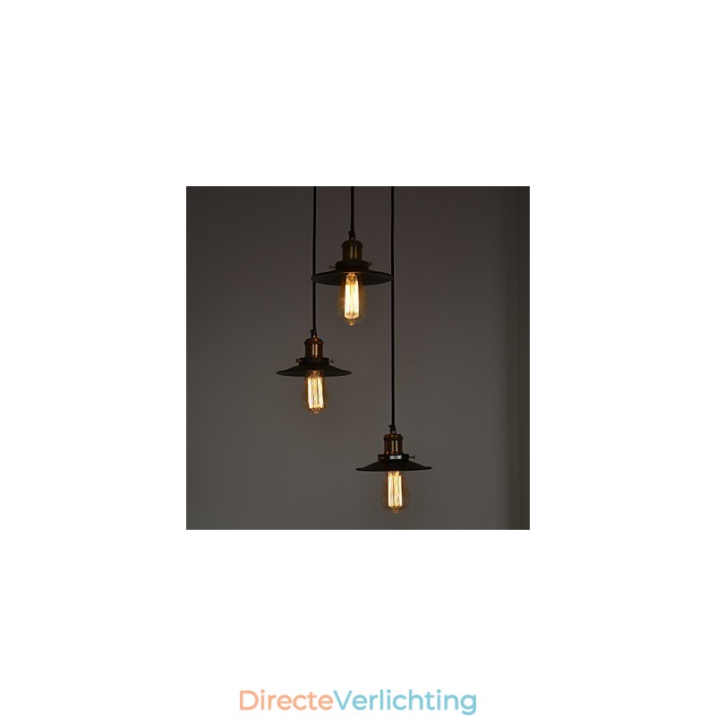 Vintage 3-lichts hanglamp in ijzeren kap