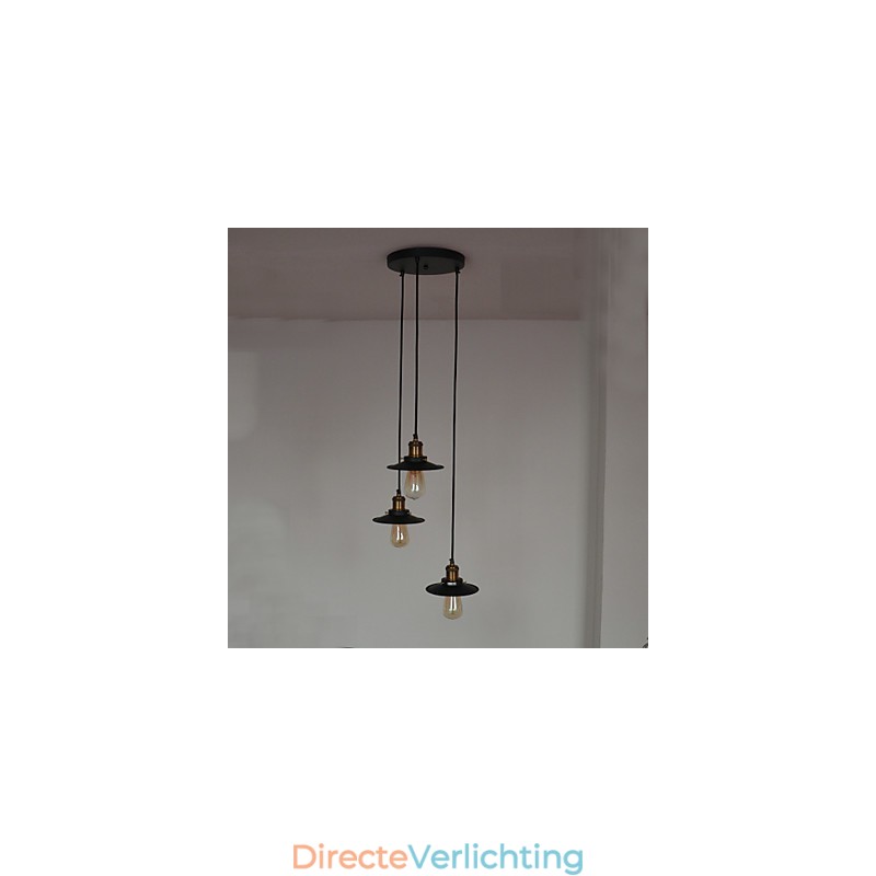 Vintage 3-lichts hanglamp in ijzeren kap