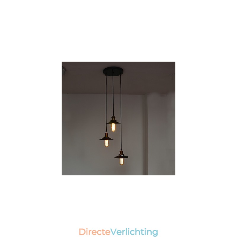 Vintage 3-lichts hanglamp in ijzeren kap
