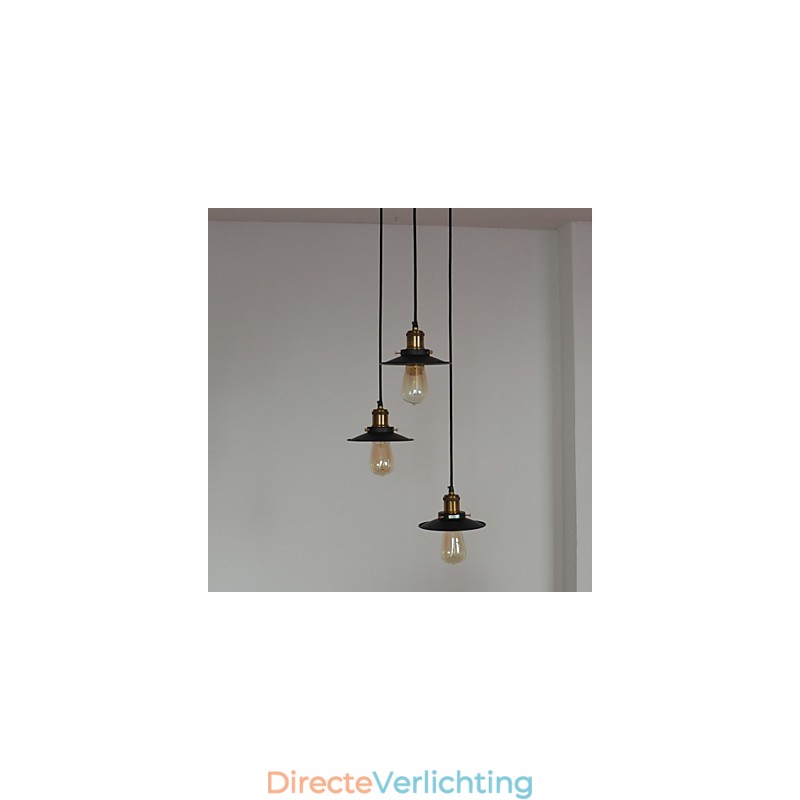 Vintage 3-lichts hanglamp in ijzeren kap