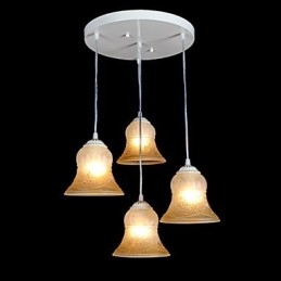 Witte hanglamp met vier lampen, patroon, glazen kap, handverguld, Europees retro klassiek