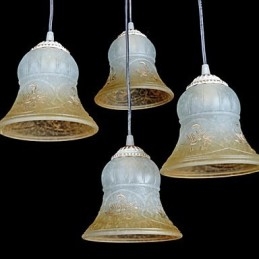 Witte hanglamp met vier lampen, patroon, glazen kap, handverguld, Europees retro klassiek