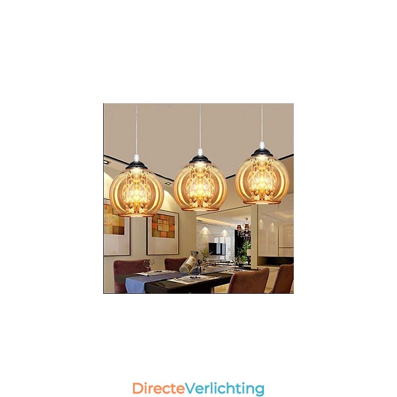Glazen bol hanglamp drie