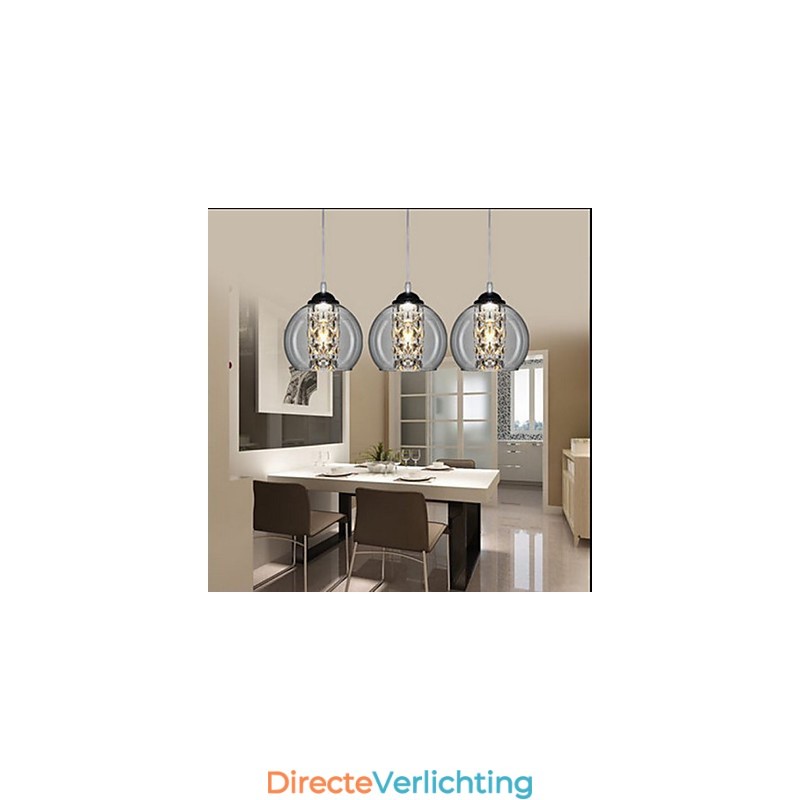Glazen bol hanglamp drie