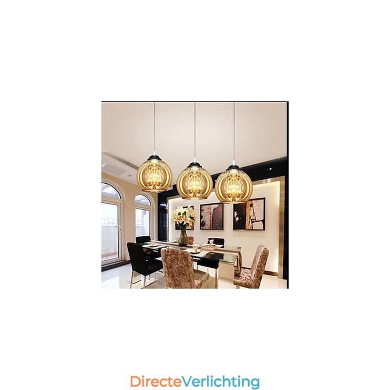 Glazen bol hanglamp drie