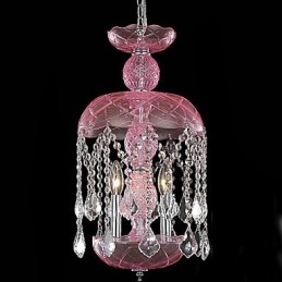 Moderne kristallen hanglamp met 3 lampen in roze kap