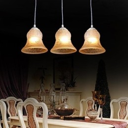 Witte hanglamp met drie lampen, patroon, glazen kap, handverguld, Europees retro klassiek