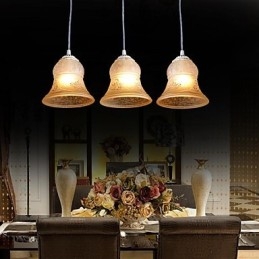 Witte hanglamp met drie lampen, patroon, glazen kap, handverguld, Europees retro klassiek