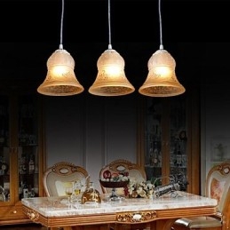Witte hanglamp met drie lampen, patroon, glazen kap, handverguld, Europees retro klassiek