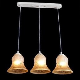 Witte hanglamp met drie lampen, patroon, glazen kap, handverguld, Europees retro klassiek