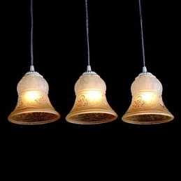 Witte hanglamp met drie lampen, patroon, glazen kap, handverguld, Europees retro klassiek