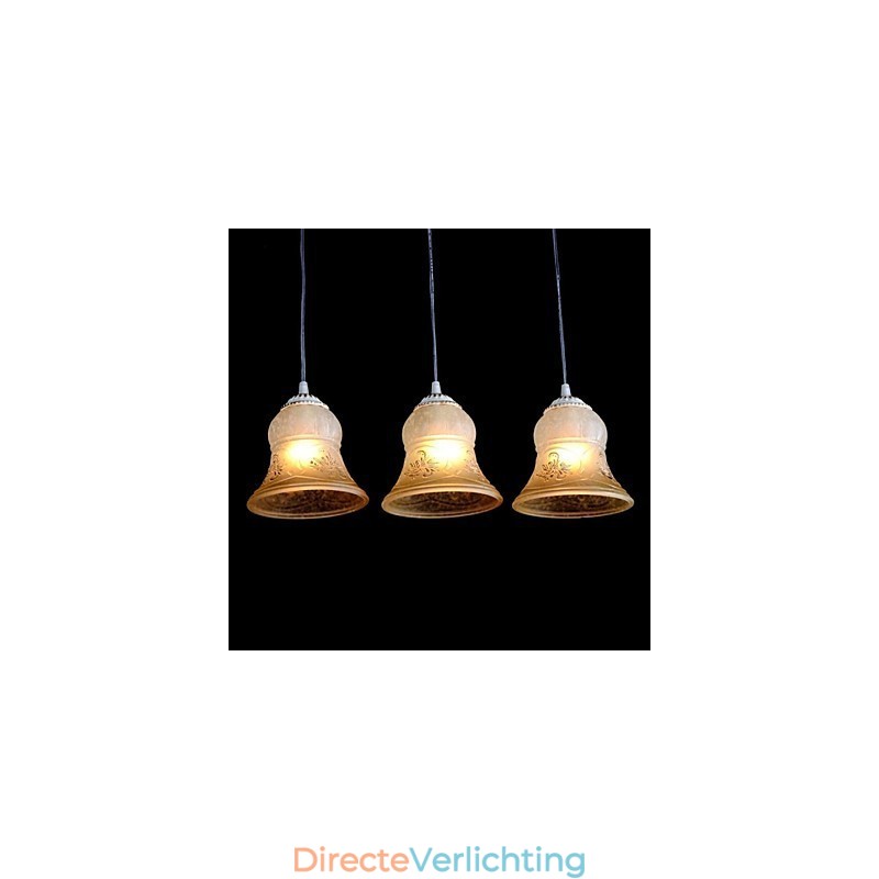 Witte hanglamp met drie lampen, patroon, glazen kap, handverguld, Europees retro klassiek