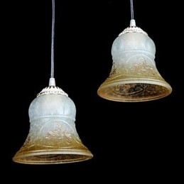 Witte hanglamp met drie lampen, patroon, glazen kap, handverguld, Europees retro klassiek