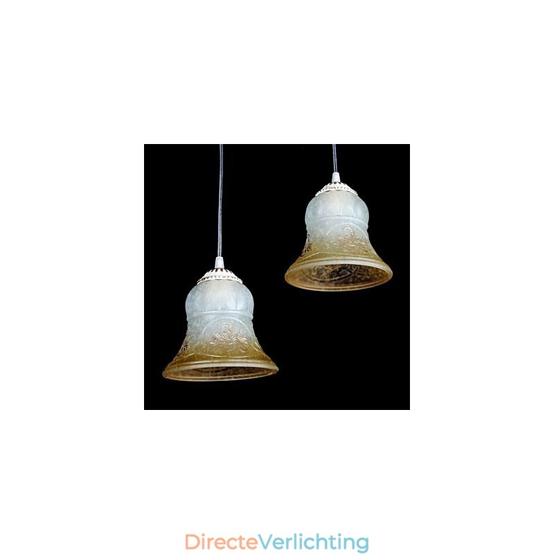 Witte hanglamp met drie lampen, patroon, glazen kap, handverguld, Europees retro klassiek