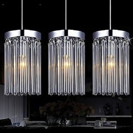 Moderne hanglamp met 3 lampen en glazen staaf