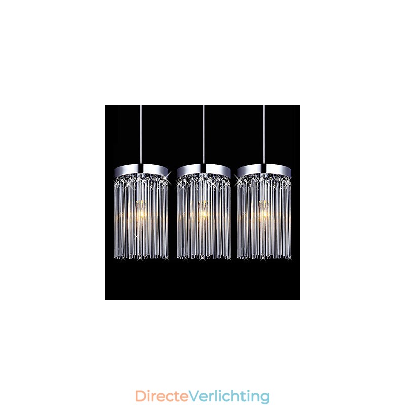 Moderne hanglamp met 3 lampen en glazen staaf