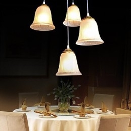 Bronzen hanglamp met vier lampen, patroon, glazen kap, Europees retro klassiek