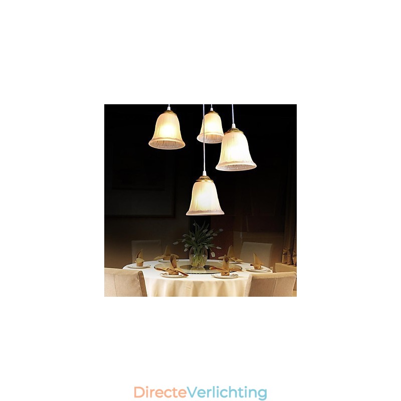 Bronzen hanglamp met vier lampen, patroon, glazen kap, Europees retro klassiek