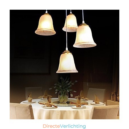 Bronzen hanglamp met vier lampen, patroon, glazen kap, Europees retro klassiek Bronzen hanglamp met vier lampen, patroon, glazen kap, Europees retro klassiek